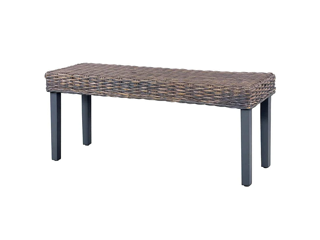 Banc 110 cm Gris Rotin naturel kubu et bois d'acajou massif