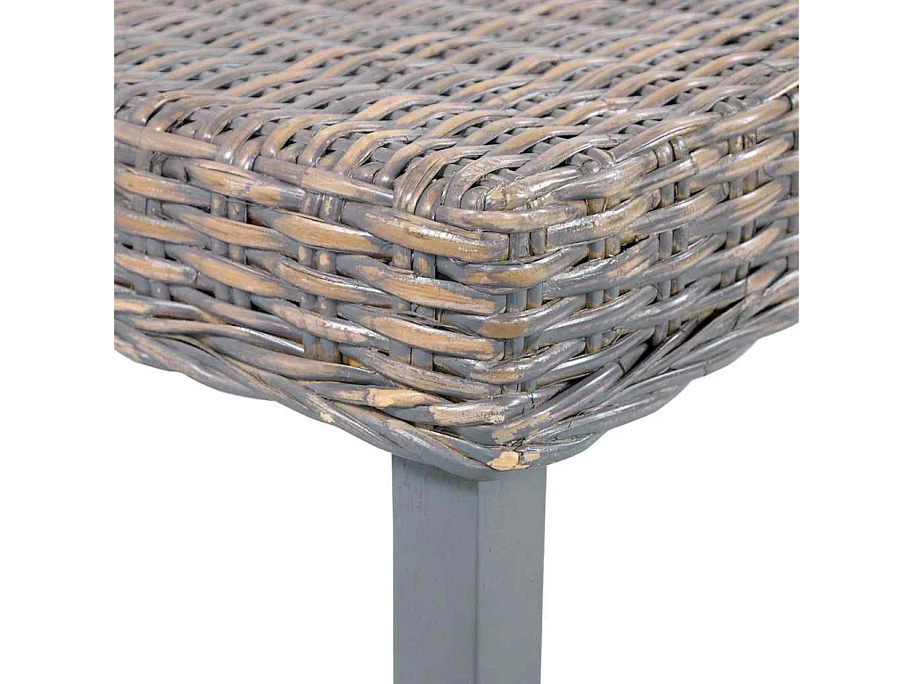 Banc 110 cm Gris Rotin naturel kubu et bois d'acajou massif