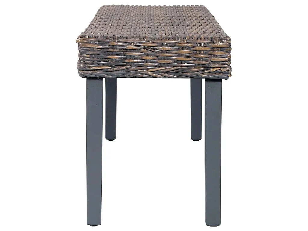 Banc 110 cm Gris Rotin naturel kubu et bois d'acajou massif