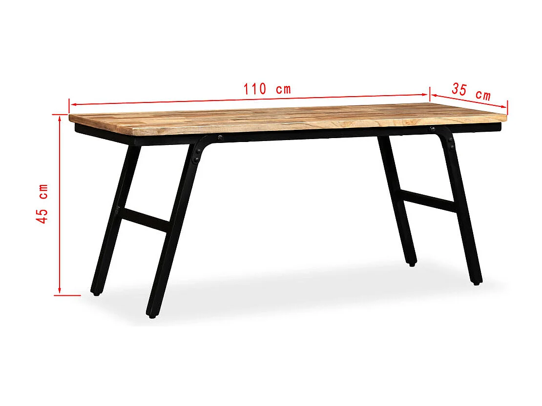 Banc Teck de récupération et acier 110 x 35 x 45 cm