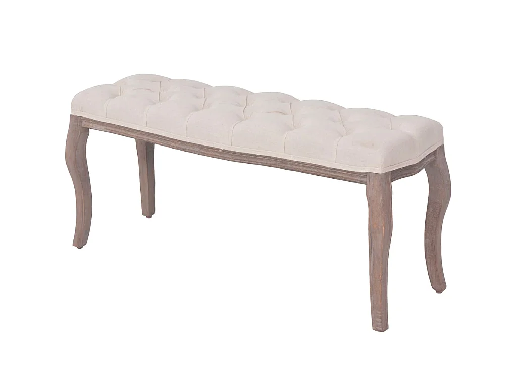 Banco em linho e madeira maciça 110x38x48 cm branco nata