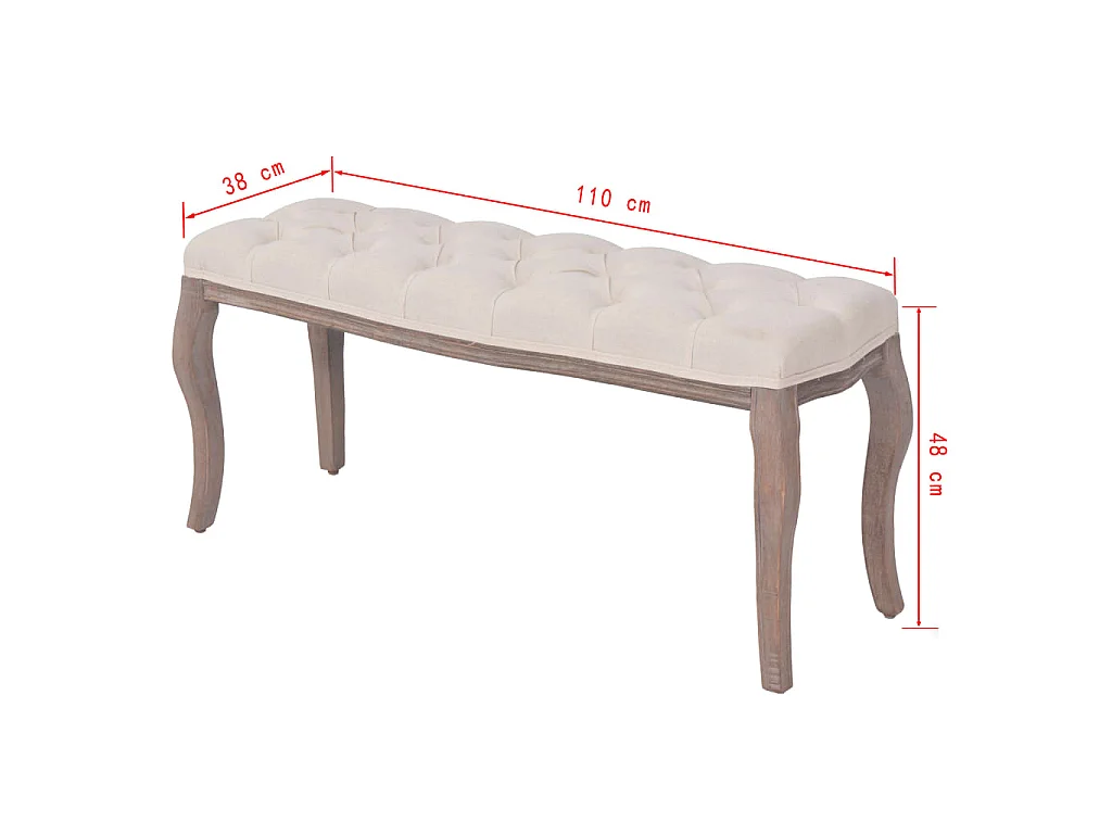 Banco em linho e madeira maciça 110x38x48 cm branco nata