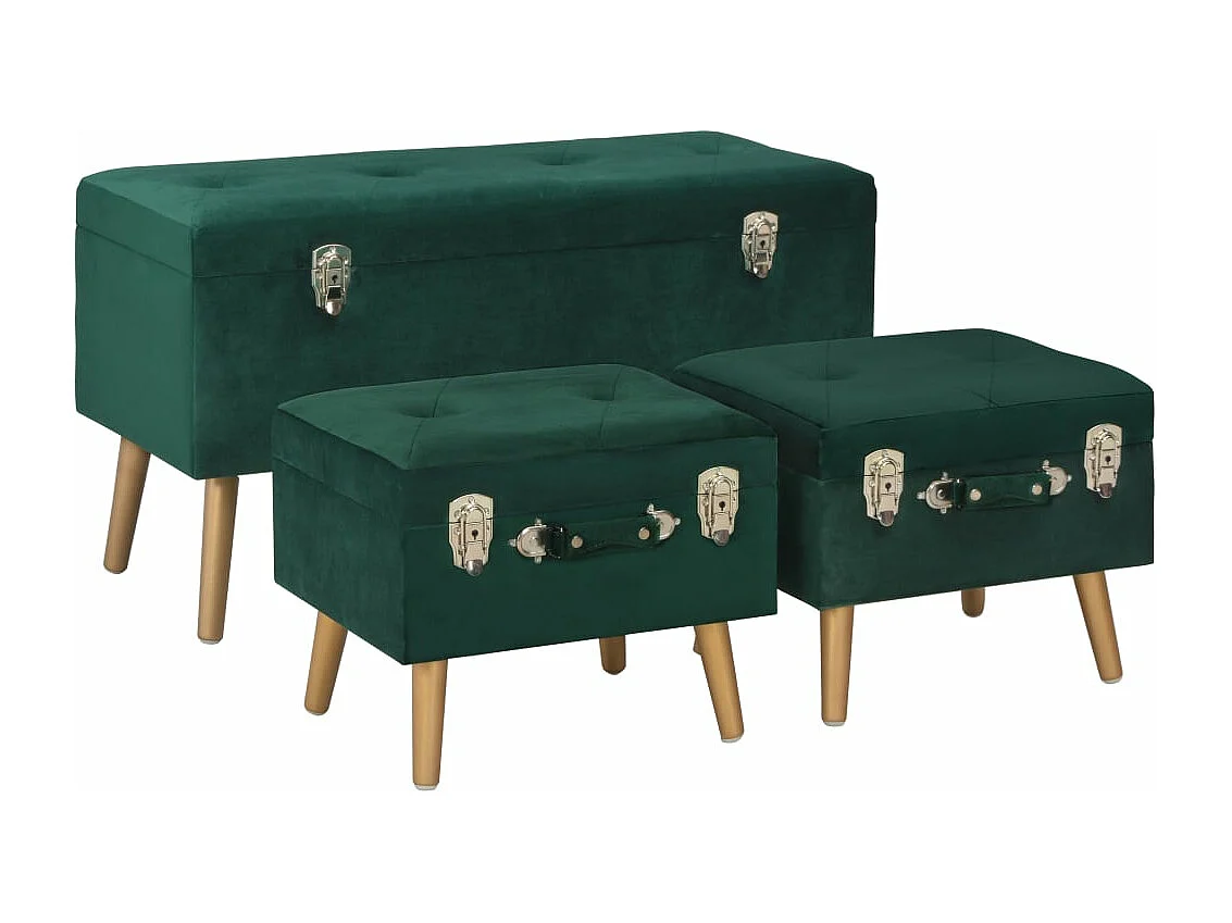 Hocker mit Stauraum 3 Stk. Grün Samt
