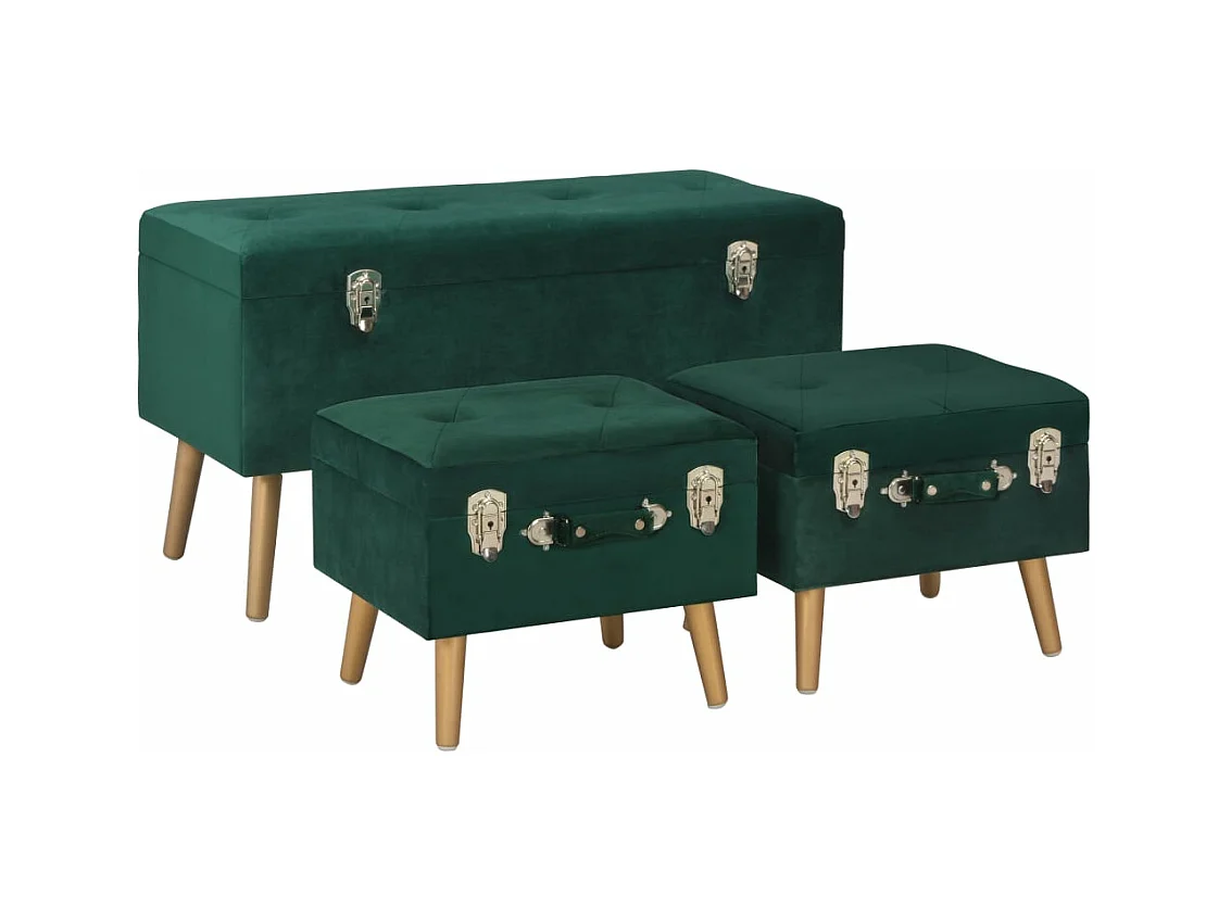 Tabourets de rangement lot de 3 Vert Velours
