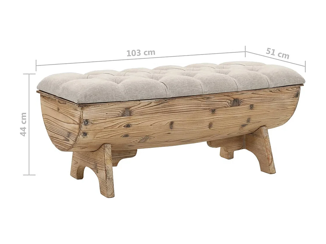 Opbergbankje 103x51x44 cm massief hout en stof