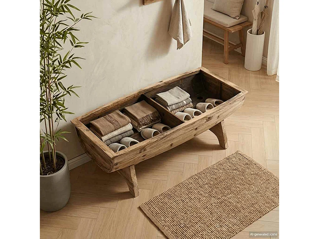 Banc de rangement Bois massif et tissu 103 x 51 x 44 cm