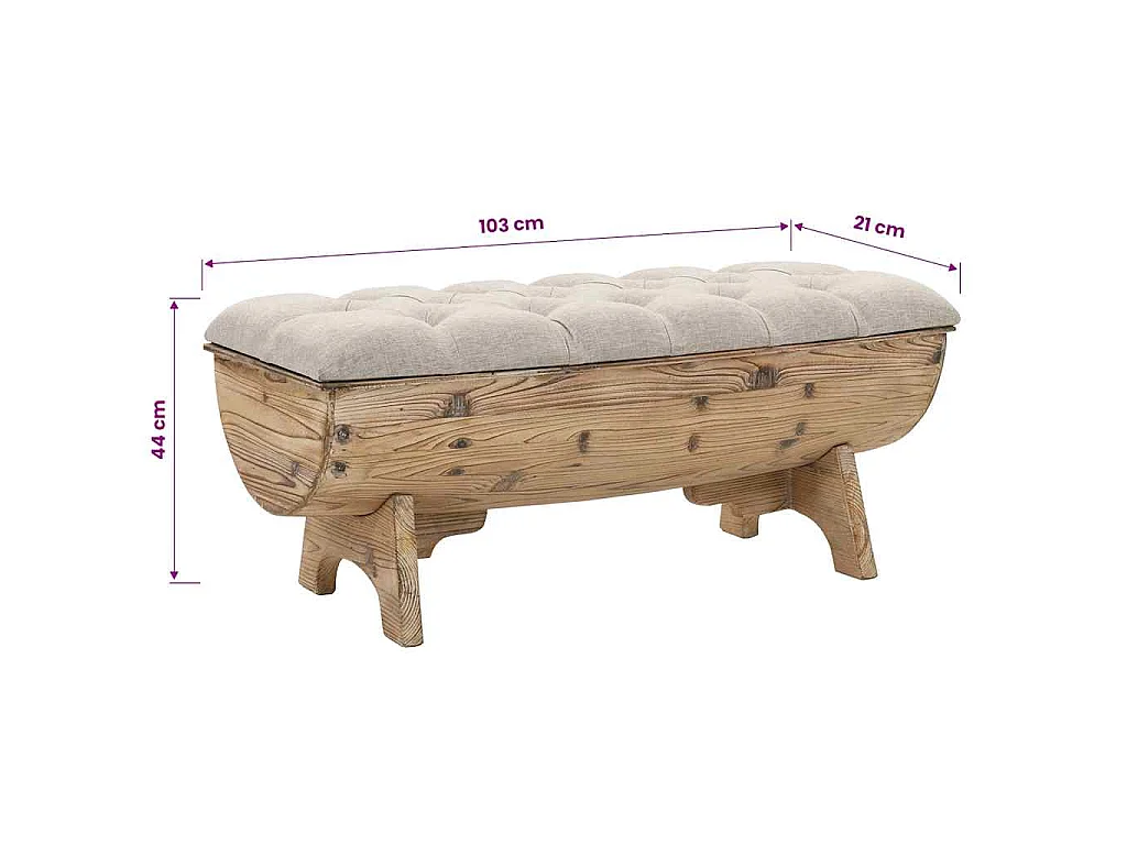 Banc de rangement Bois massif et tissu 103 x 51 x 44 cm