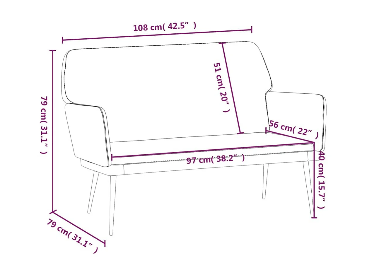Sitzbank Schwarz 108x79x79 cm Samt