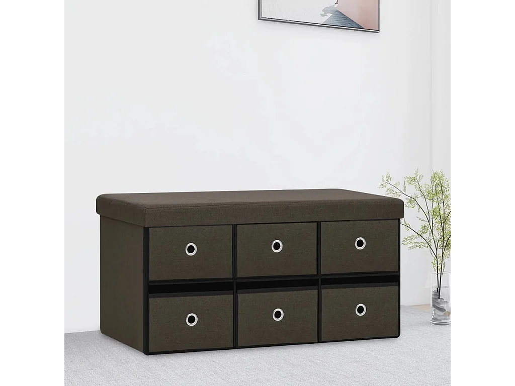 Banco arrumação dobrável 76x38x38cm linho falso castanho-escuro