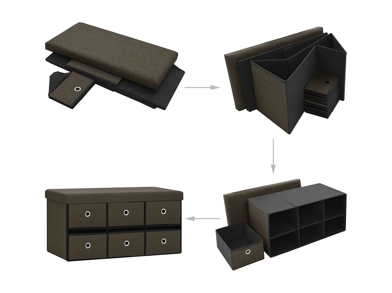 Banco arrumação dobrável 76x38x38cm linho falso castanho-escuro