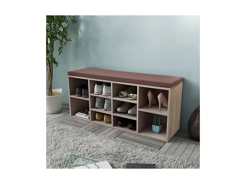 Banco zapatero con 10 compartimentos color roble