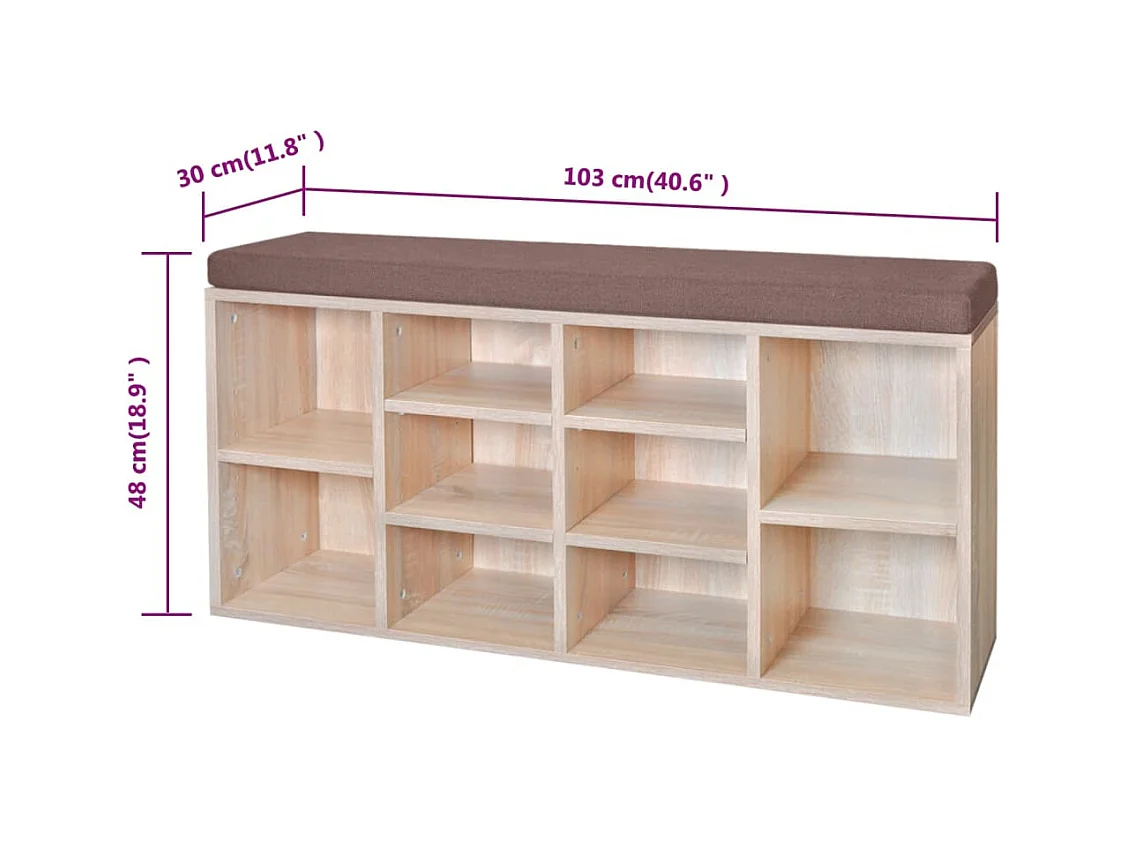 Banc de rangement à chaussures 10 compartiments Couleur chêne