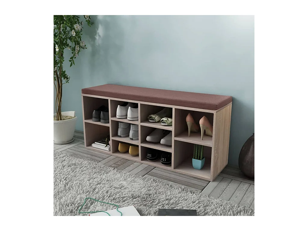 Banc de rangement à chaussures 10 compartiments Couleur chêne