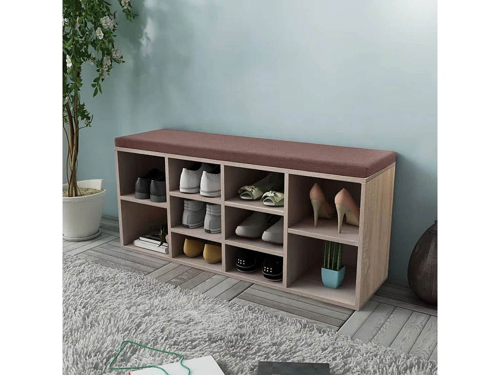 Panchina con Scarpiera con 10 Scomparti Colore Rovere