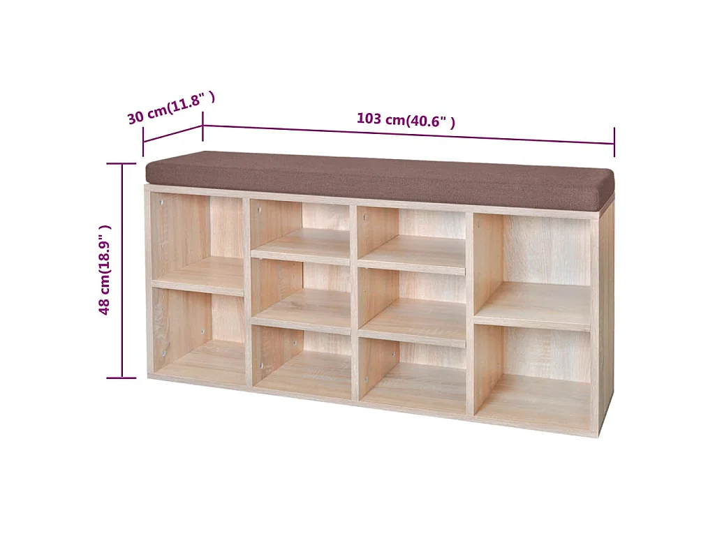 Panchina con Scarpiera con 10 Scomparti Colore Rovere