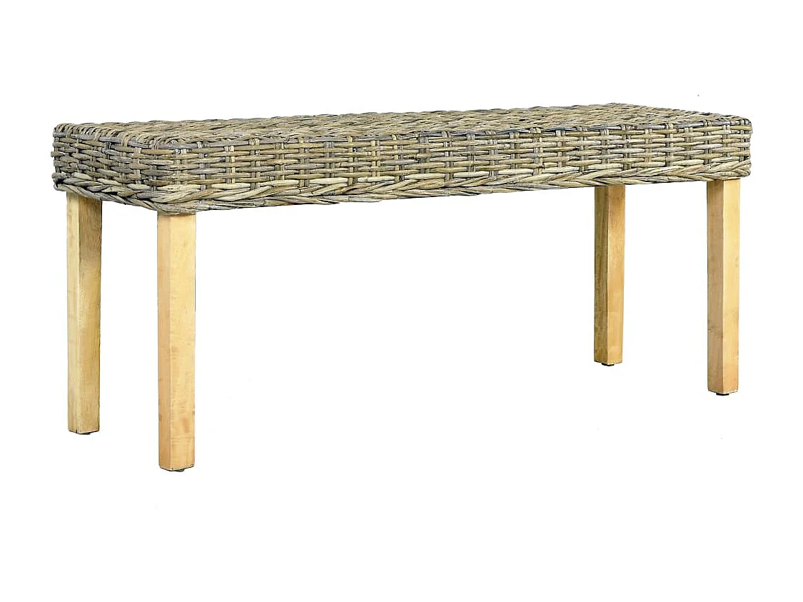 Banc 110 cm Rotin naturel kubu et bois d'acajou massif