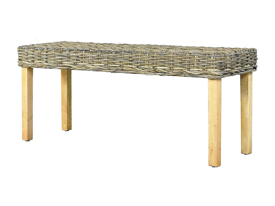 Banc 110 cm Rotin naturel kubu et bois d'acajou massif