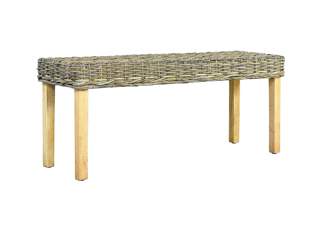 Banc 110 cm Rotin naturel kubu et bois d'acajou massif