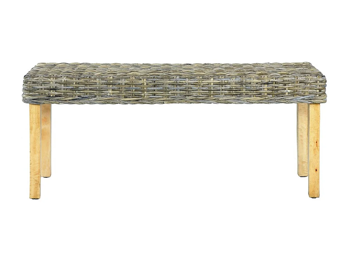 Banc 110 cm Rotin naturel kubu et bois d'acajou massif