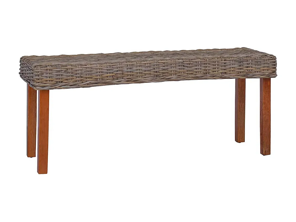 Banco 110cm vime Kubu natural e madeira maciça de mogno