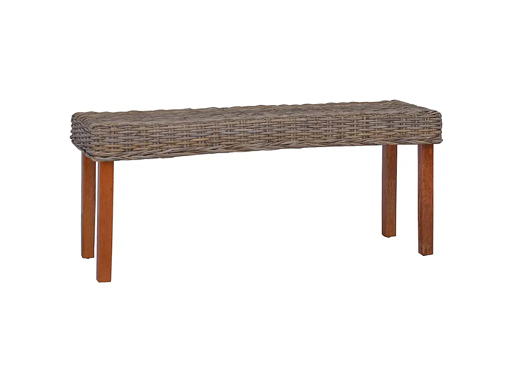 Banc 110 cm Rotin naturel kubu et bois d'acajou massif