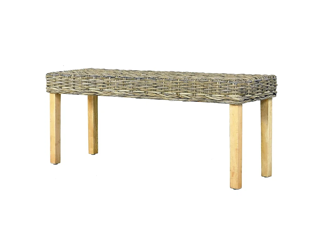 Banc 110 cm Rotin naturel kubu et bois d'acajou massif