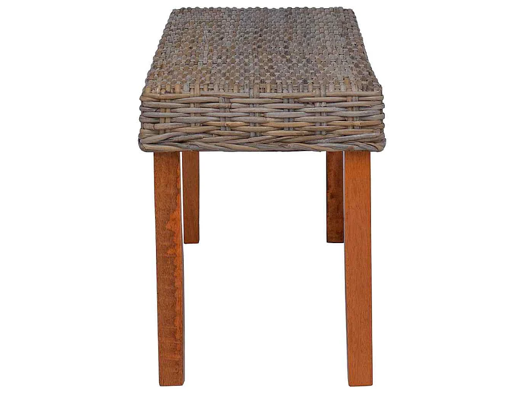 Banc 110 cm Rotin naturel kubu et bois d'acajou massif