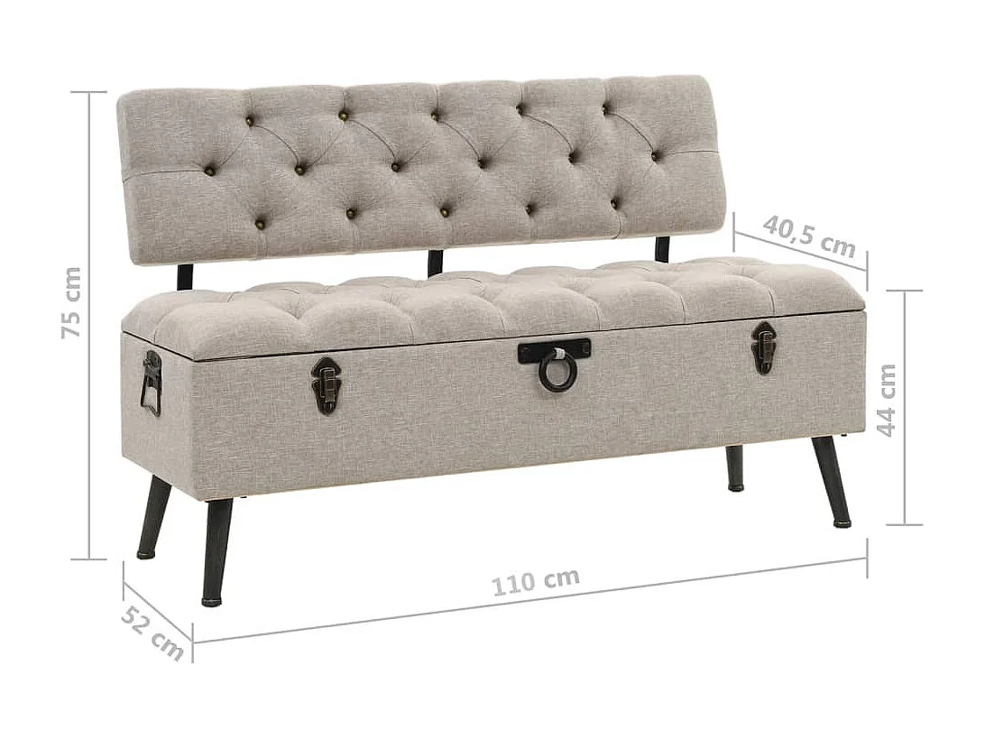Banc de rangement avec dossier 110 cm Crème Tissu
