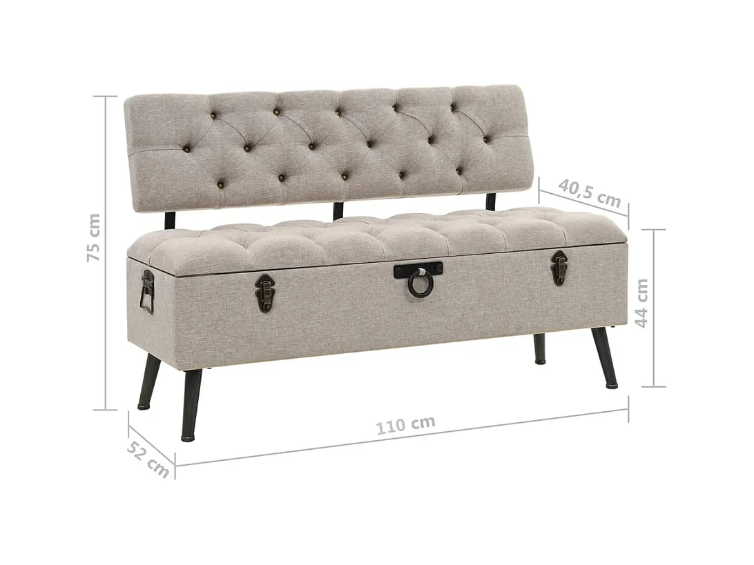 Opbergbank met rugleuning 110 cm stof crèmekleurig