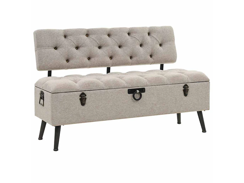 Opbergbank met rugleuning 110 cm stof crèmekleurig