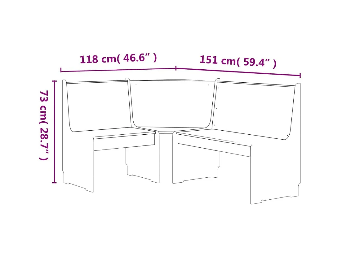 Hoekbank REINE 151 cm massief grenenhout wit