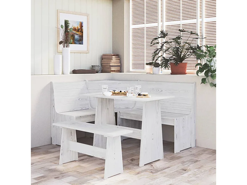 Banc d'angle REINE 151 cm blanc bois de pin solide