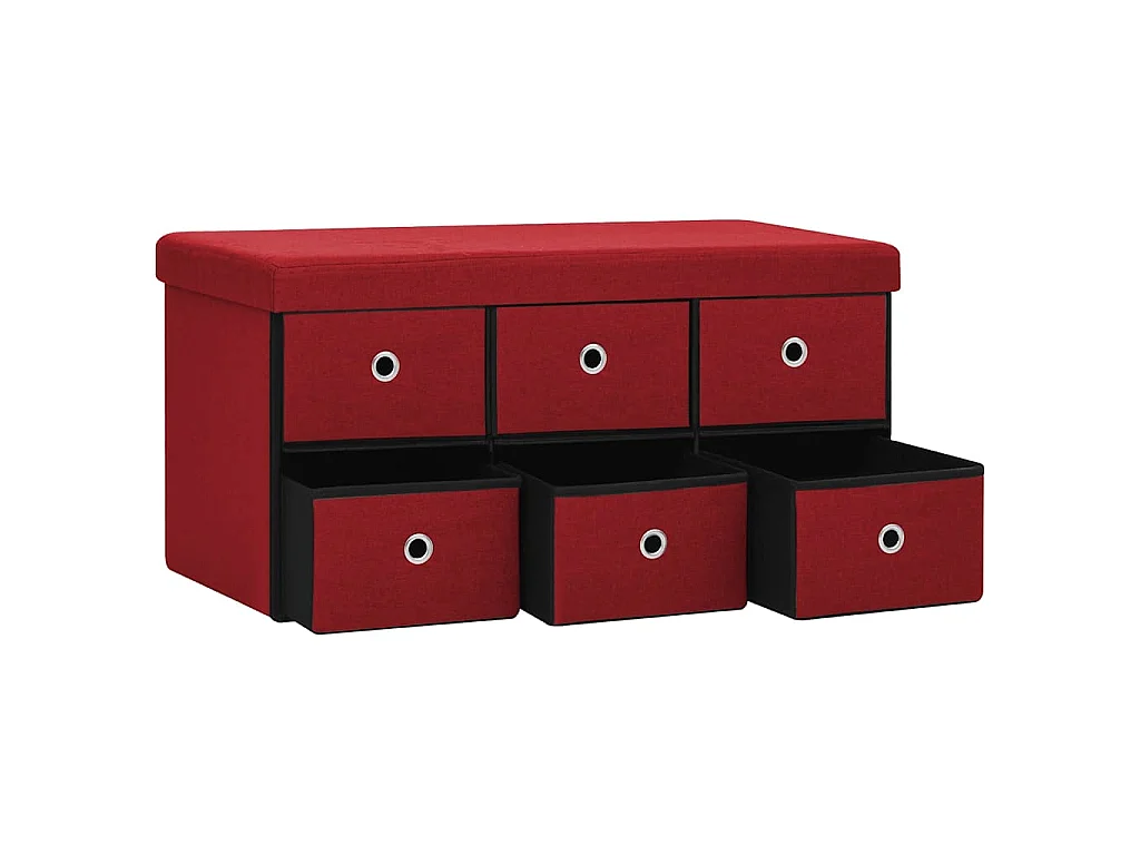 Faltbare Sitzbank mit Stauraum Weinrot 76x38x38 cm Leinenoptik
