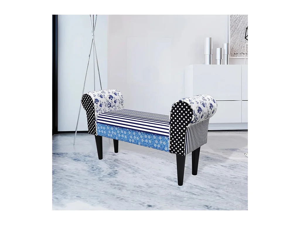 Bankje patchwork blauw en wit