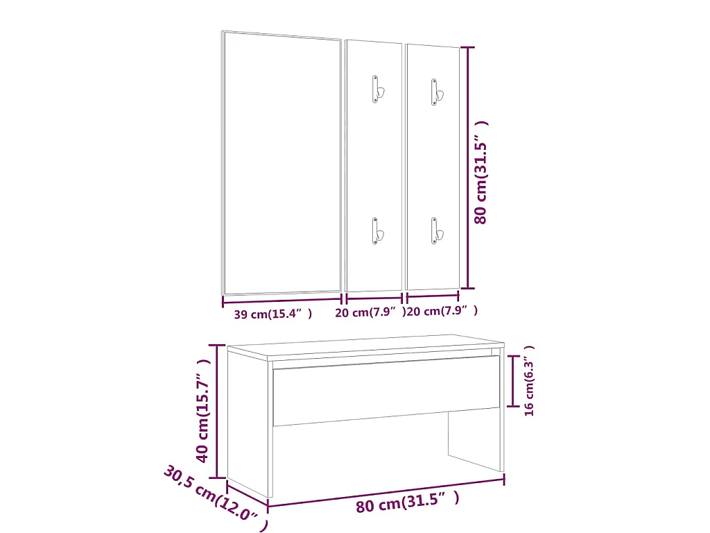 Set di Mobili da Corridoio Bianco in Legno Multistrato
