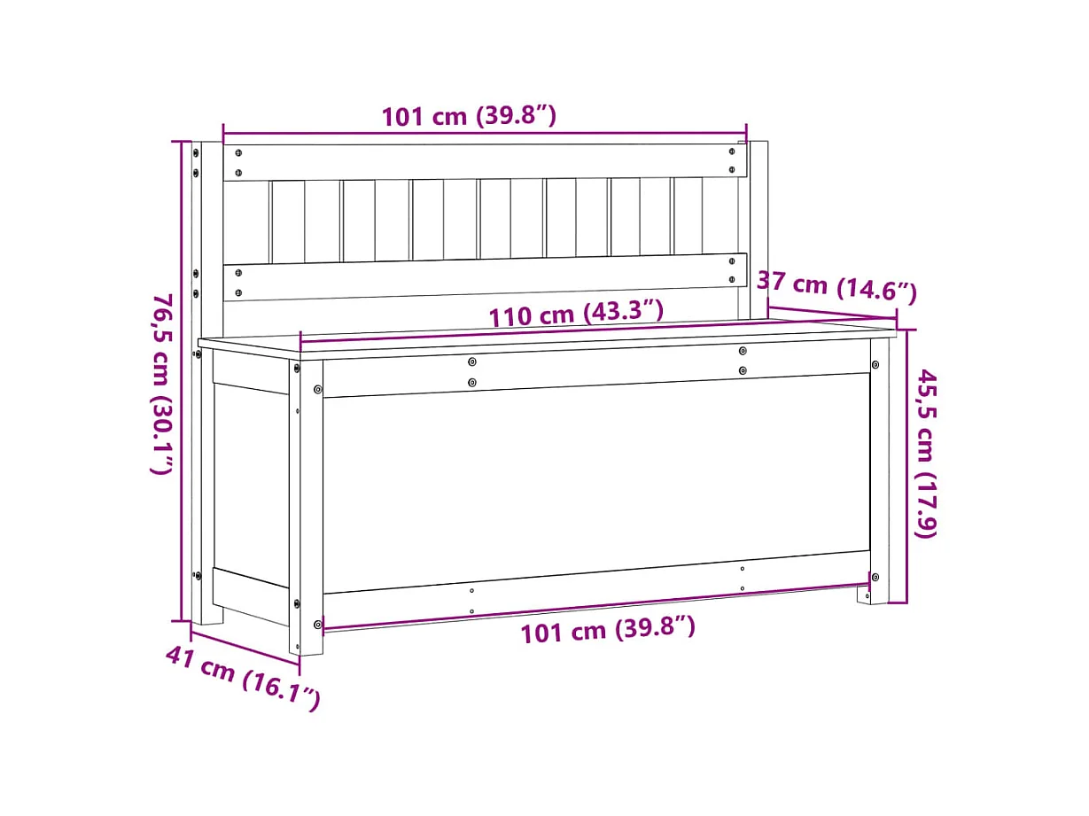 Bankje 110x41x76,5 cm massief grenenhout wit