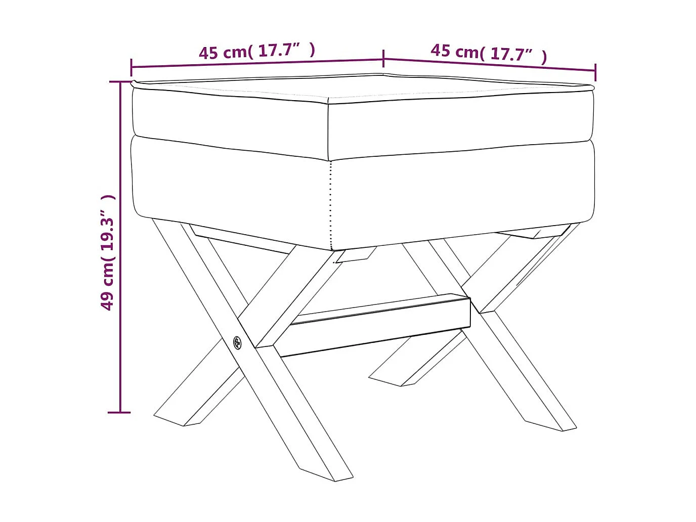 Tabouret de rangement Gris foncé 45x45x49 cm Tissu