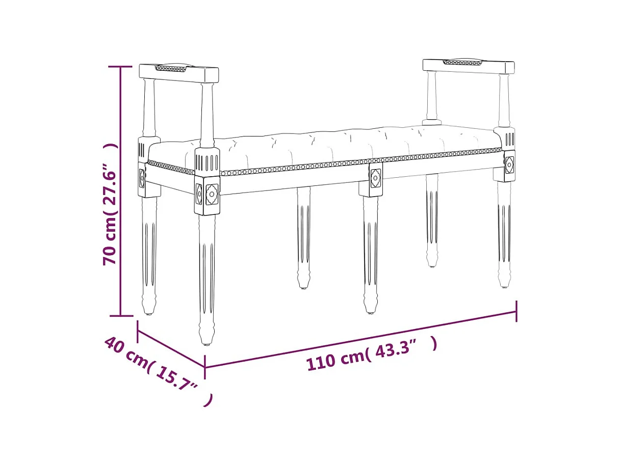 Banc Gris foncé 110x40x70 cm Velours