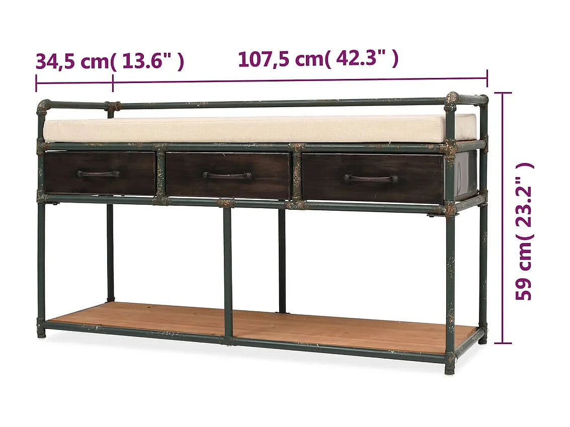 Banco de arrumação com almofadão 107,5x34,5x59 cm