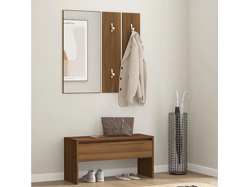 Garderobe set bewerkt hout bruin eikenkleur