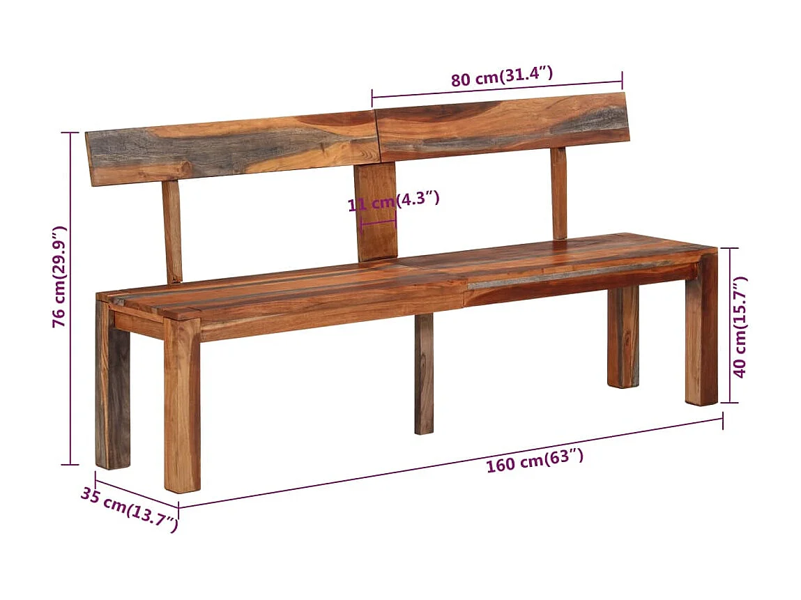 Banco com encosto 160 cm madeira de acácia maciça cinzento