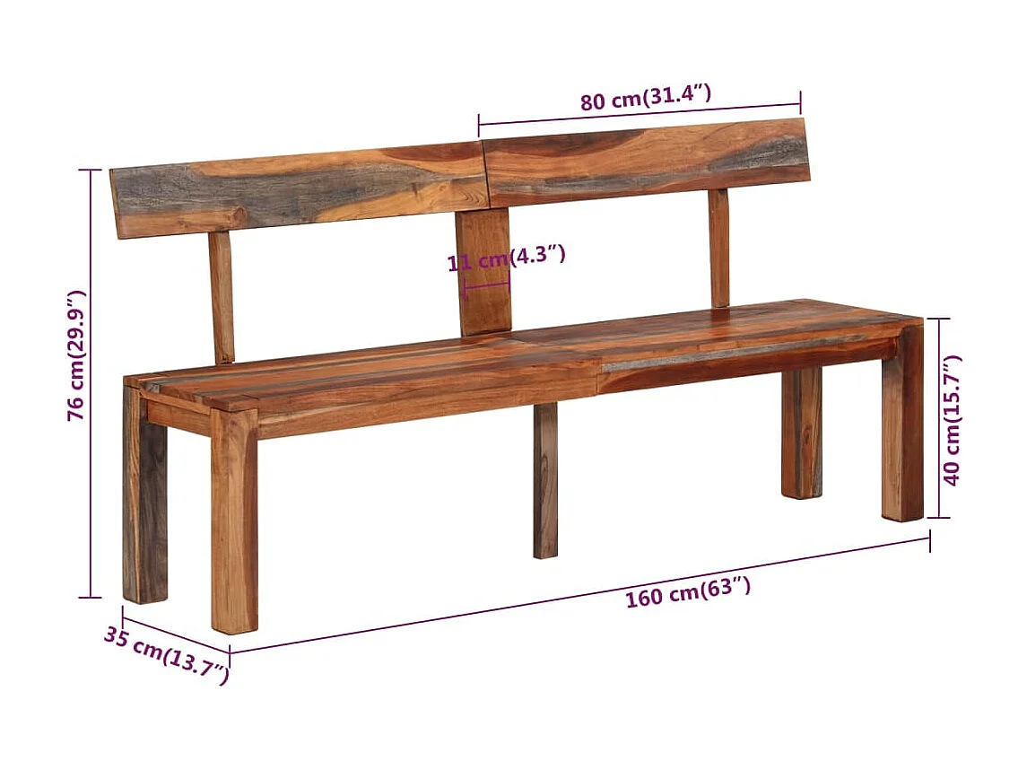 Banco com encosto 160 cm madeira de acácia maciça cinzento