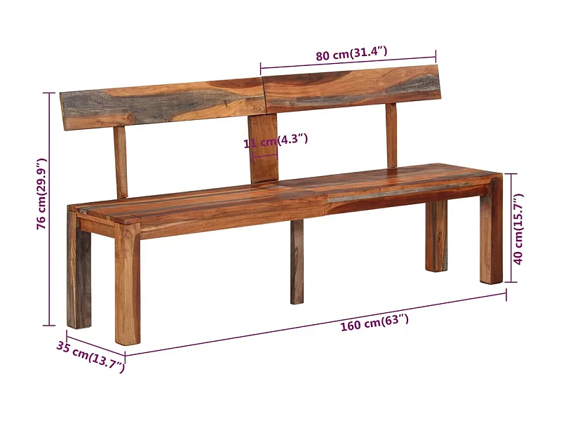 Banc avec dossier 160 cm gris bois massif d'acacia