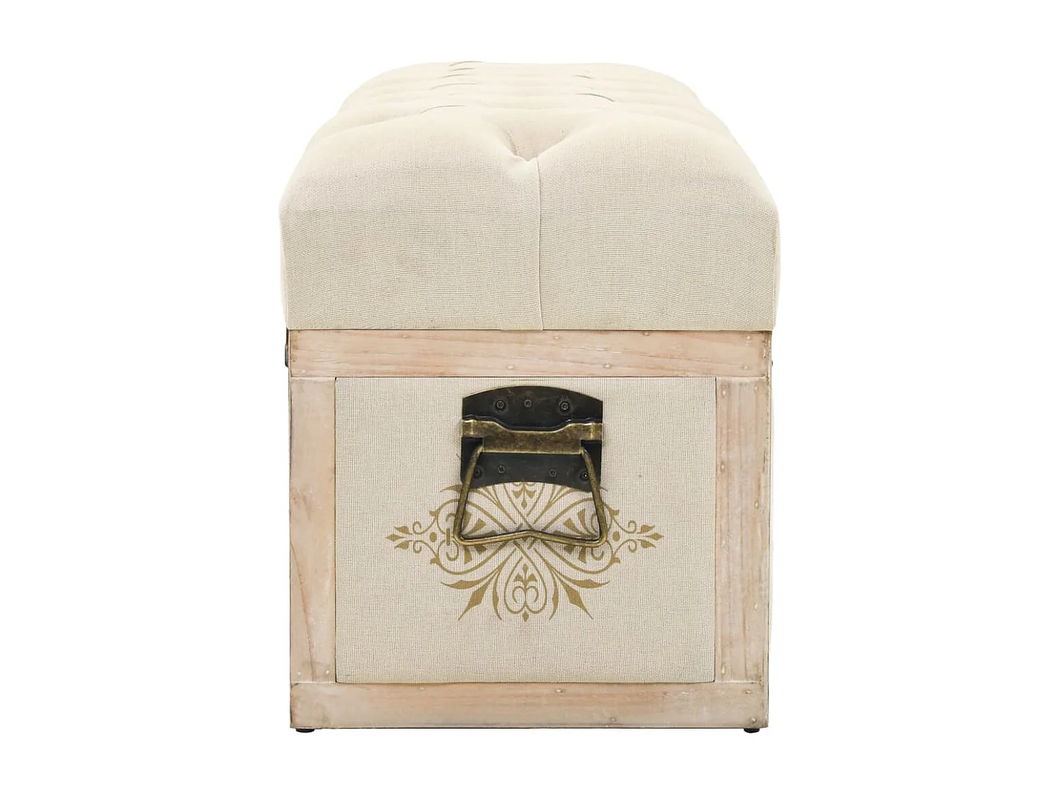 Cassapanca 110 cm Crema in Legno Massello di Abete e Tessuto