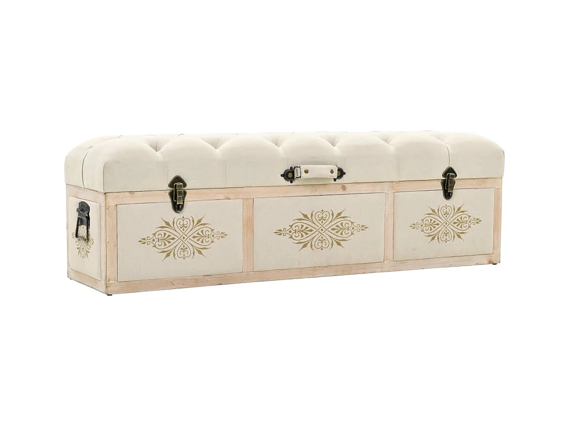 Cassapanca 110 cm Crema in Legno Massello di Abete e Tessuto