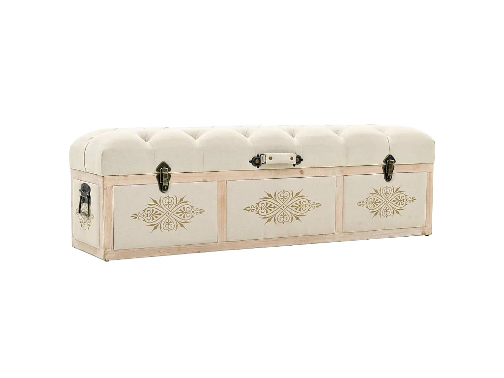 Panca Contenitore 110 cm Crema in Abete Massello e Tessuto