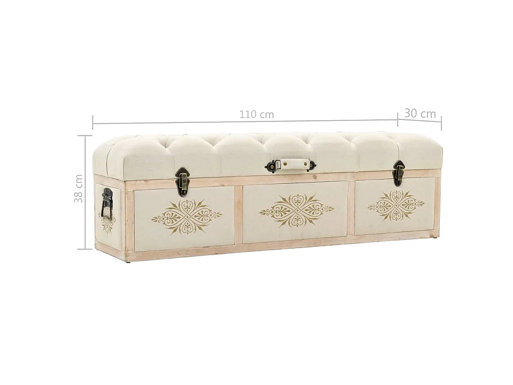 Panca Contenitore 110 cm Crema in Abete Massello e Tessuto