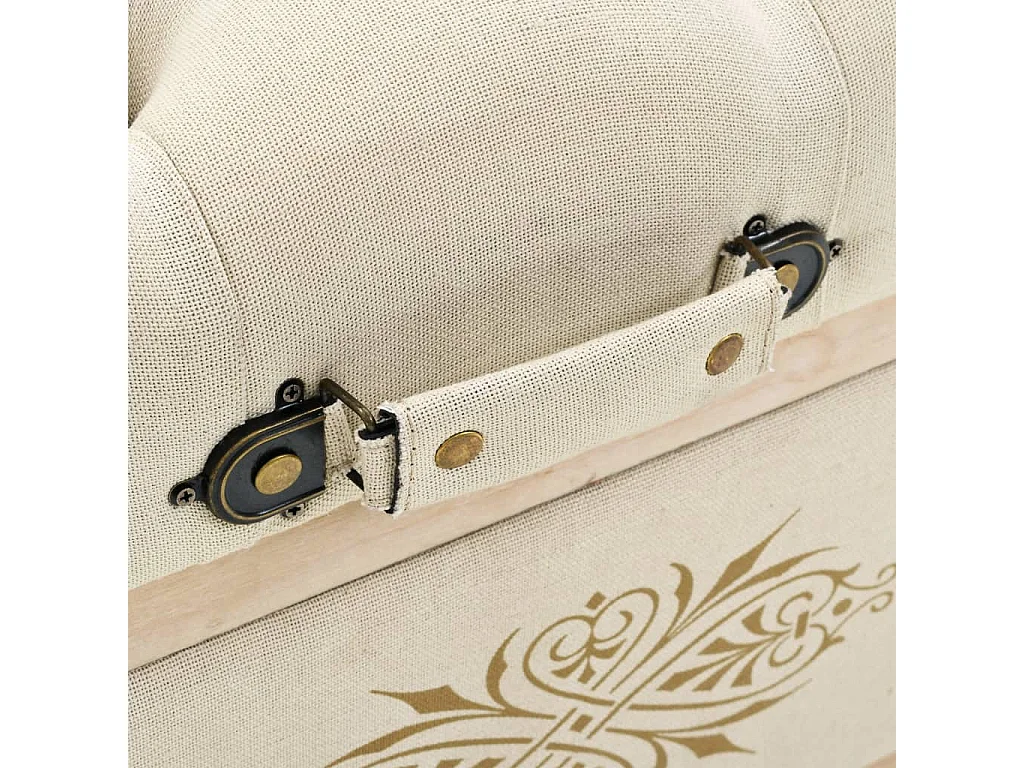 Panca Contenitore 110 cm Crema in Abete Massello e Tessuto