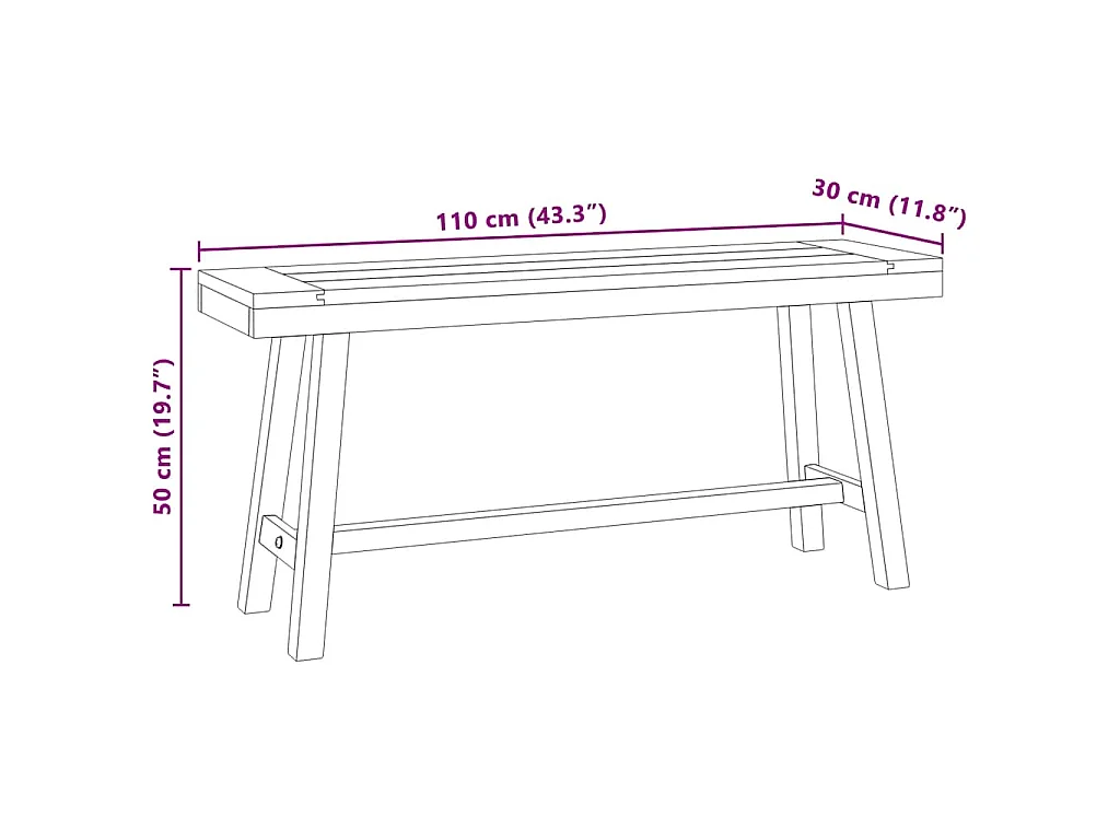 Bank 110 cm Massivholz Teak