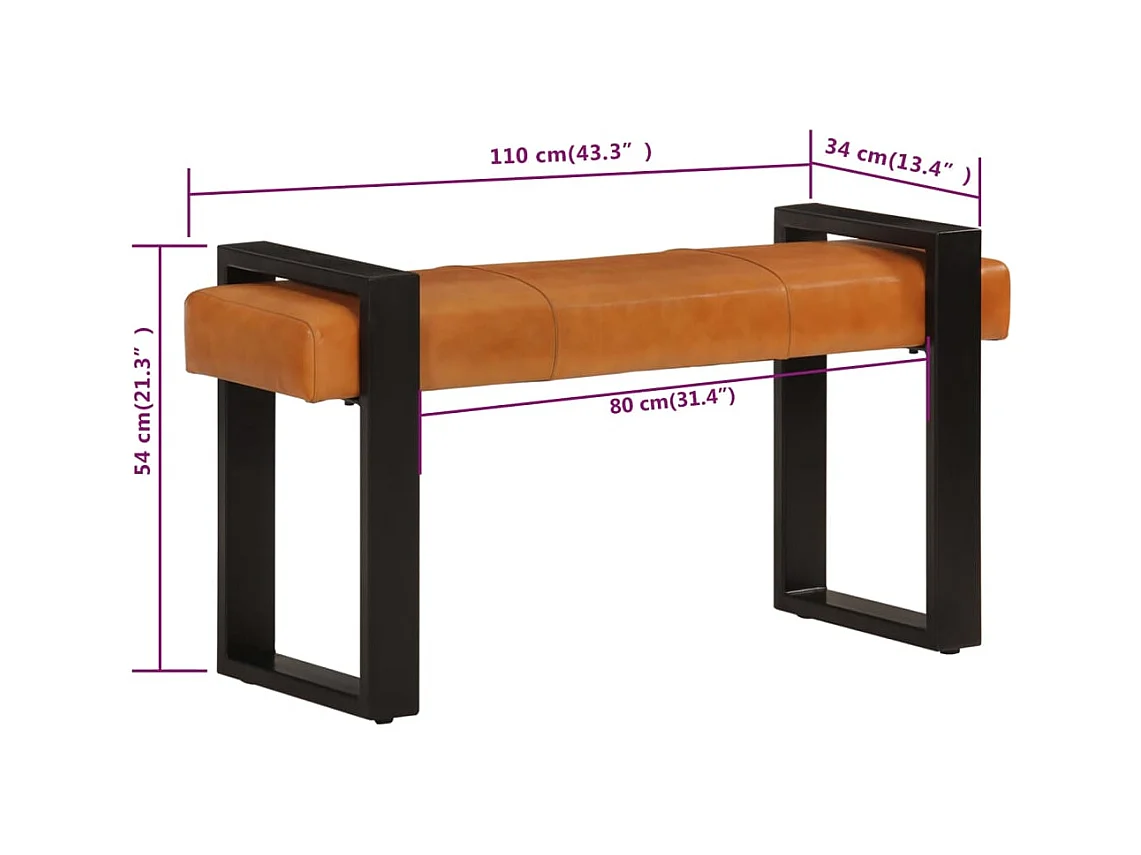 Panca Nera e Marrone 110 cm in Vera Pelle di Capra